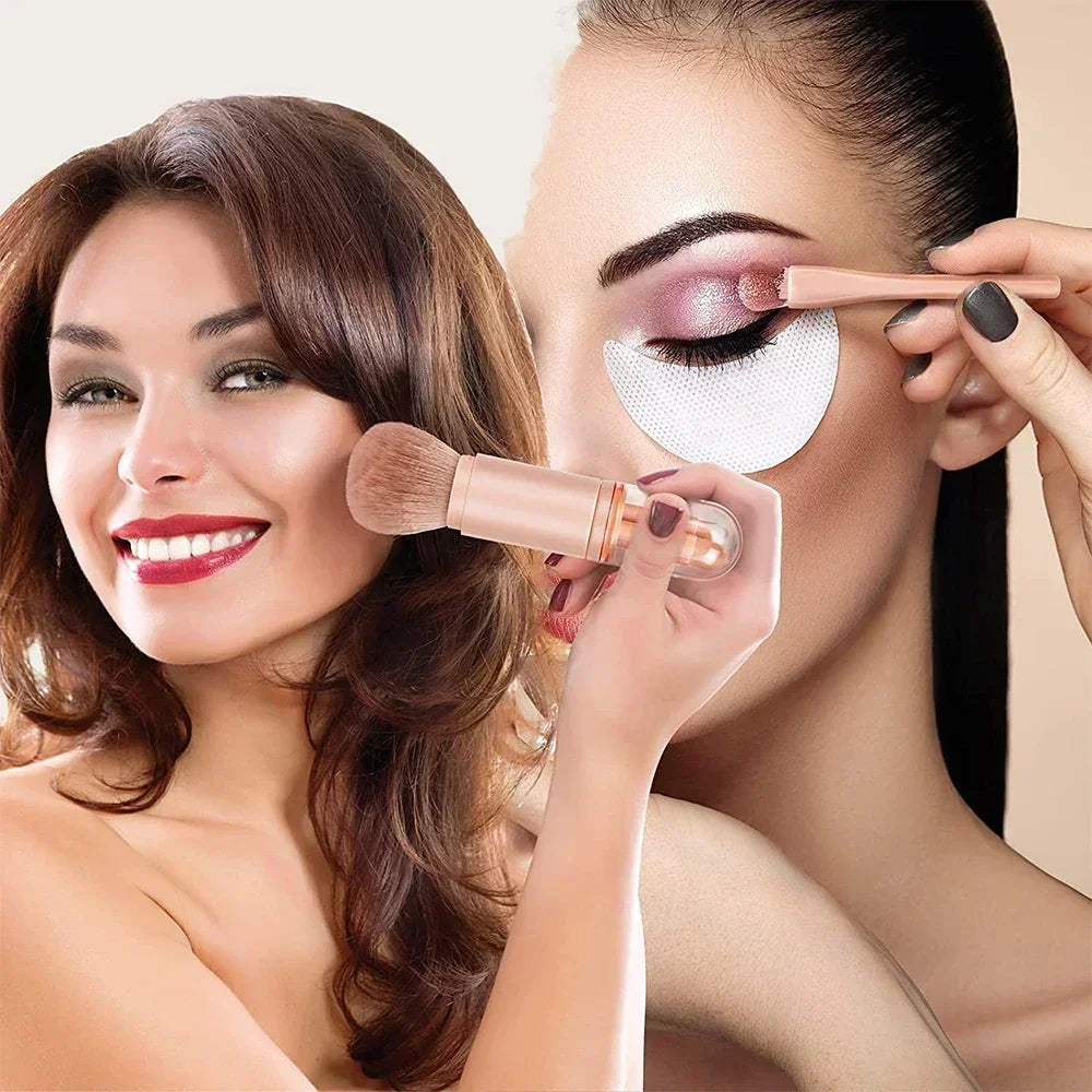 4in1 Travel Makeup Brushes Set Retractable Kabuki Brush and 3 Small Brushes For Eye With Soft Bistles Small Portable For Touchup